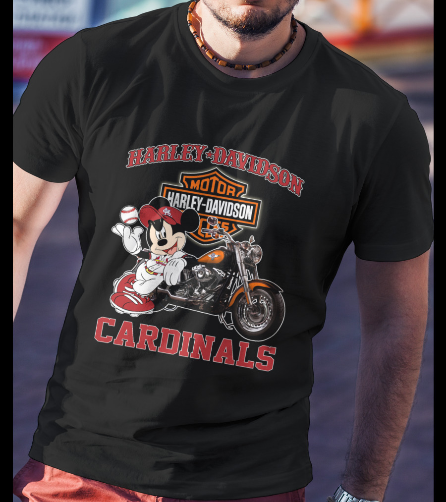 Harley Davidson St Louis Cardinals Mickey Mouse Motorcycle T-Shirt
