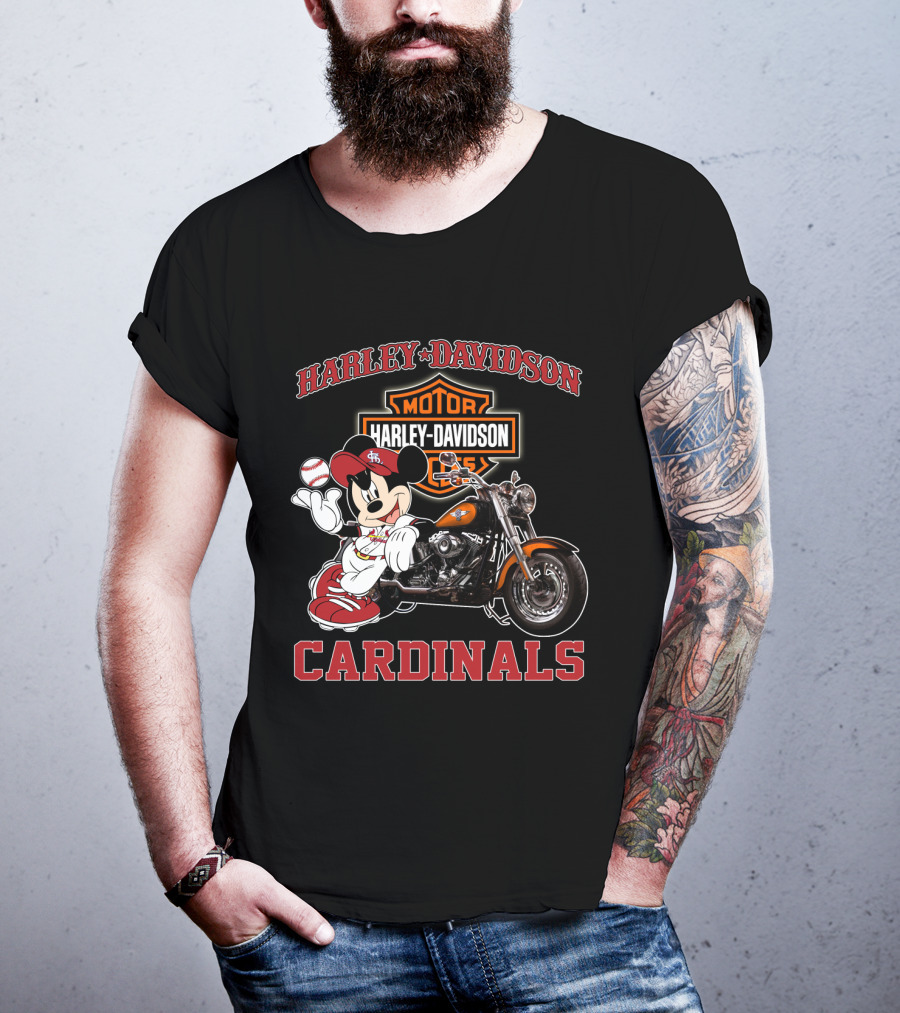 Harley Davidson St Louis Cardinals Mickey Mouse Motorcycle T-Shirt