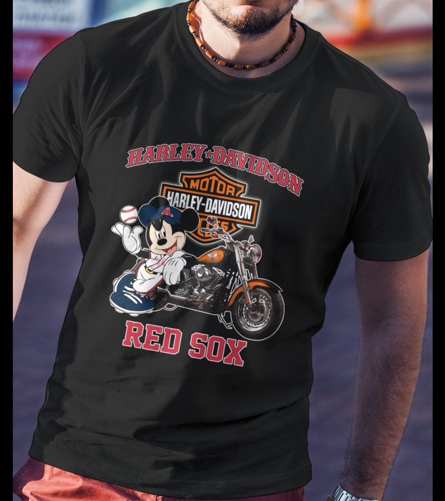 Harley Davidson Motorcycles Mickey Mouse Red Sox T-Shirt