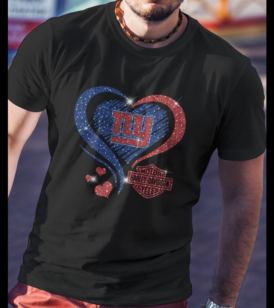 Hd Nfl New York Giants Ny Heart Harley Davidson Motor Cycles T-Shirt