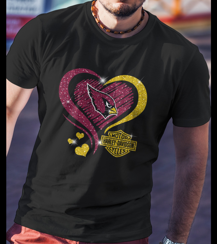 Arizona Cardinals Love Heart Harley Davidson Motor Cycles T-Shirt