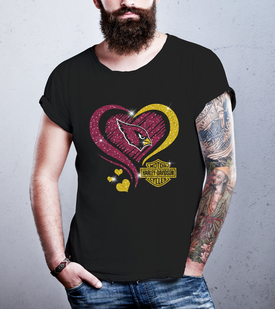Arizona Cardinals Love Heart Harley Davidson Motor Cycles T-Shirt
