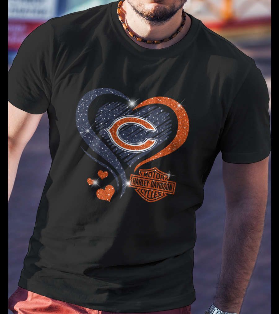 Chicago Bears Harley Davidson Heart T-Shirt
