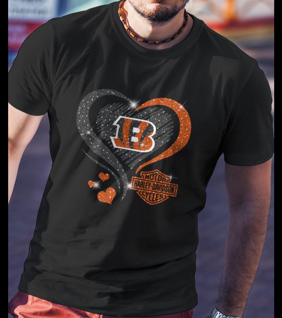 Cincinnati Bengals Harley Davidson Heart T-Shirt