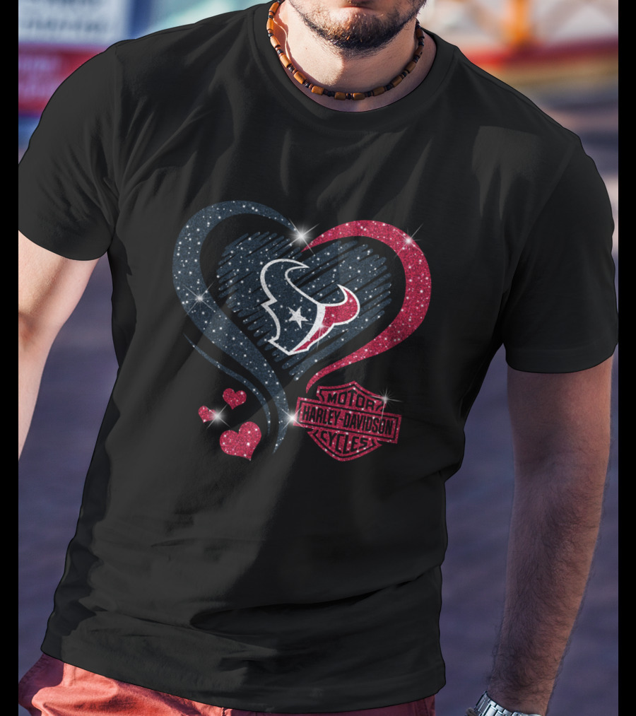 Harley Davidson Houston Texans Heart Sparkle T-Shirt