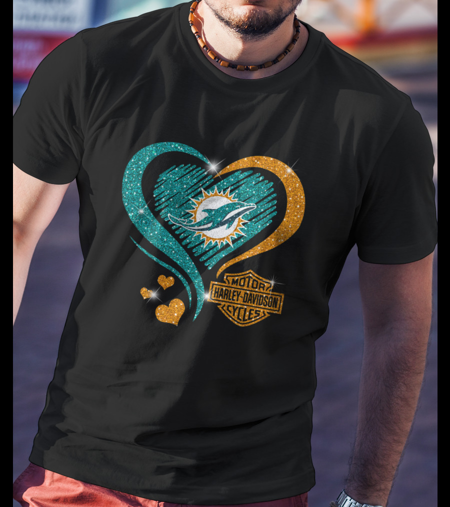 Miami Dolphins Harley Davidson Heart T-Shirt