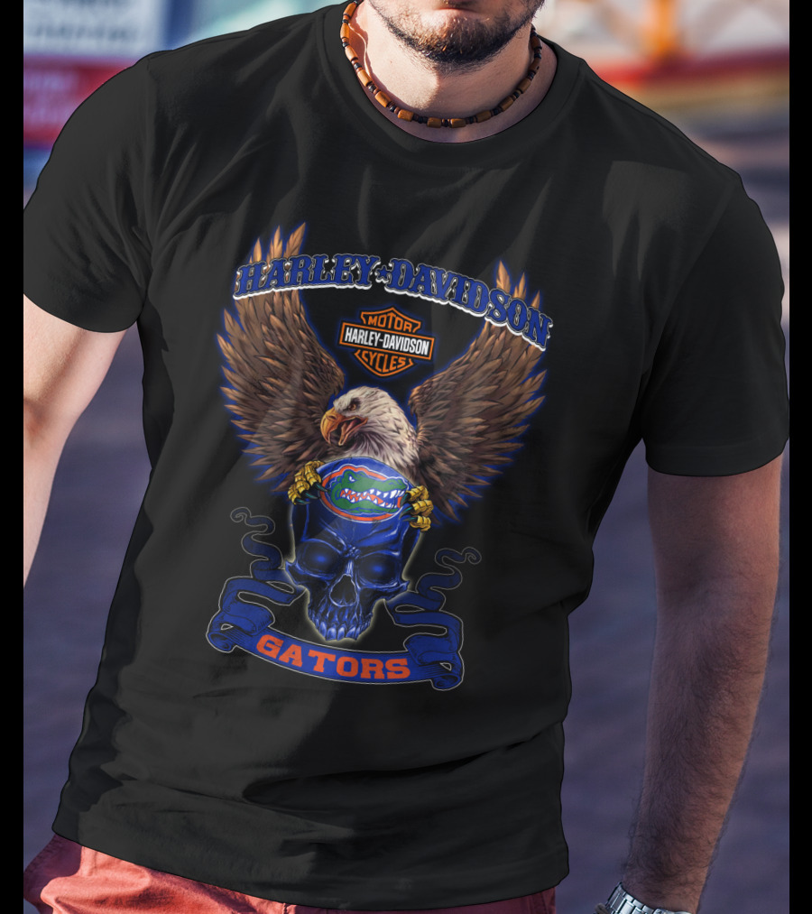 Harley Davidson Motor Cycles Gators Florida Gators Eagle Skull T-Shirt