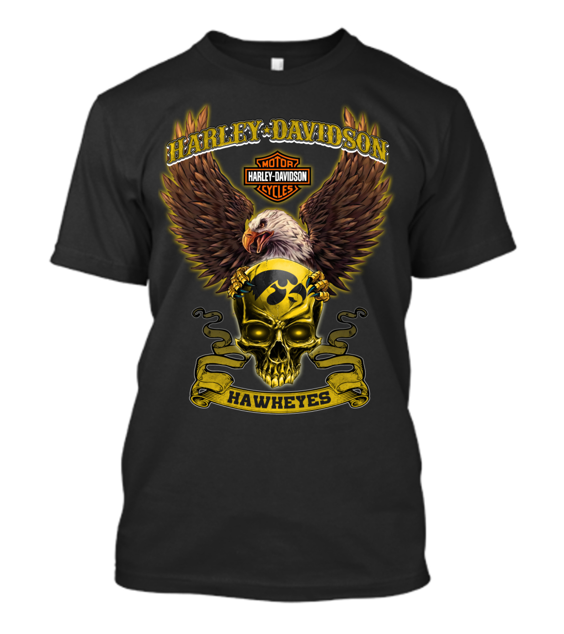 Harley Davidson Motor Cycles Hawkeyes Eagle Skull T-Shirt