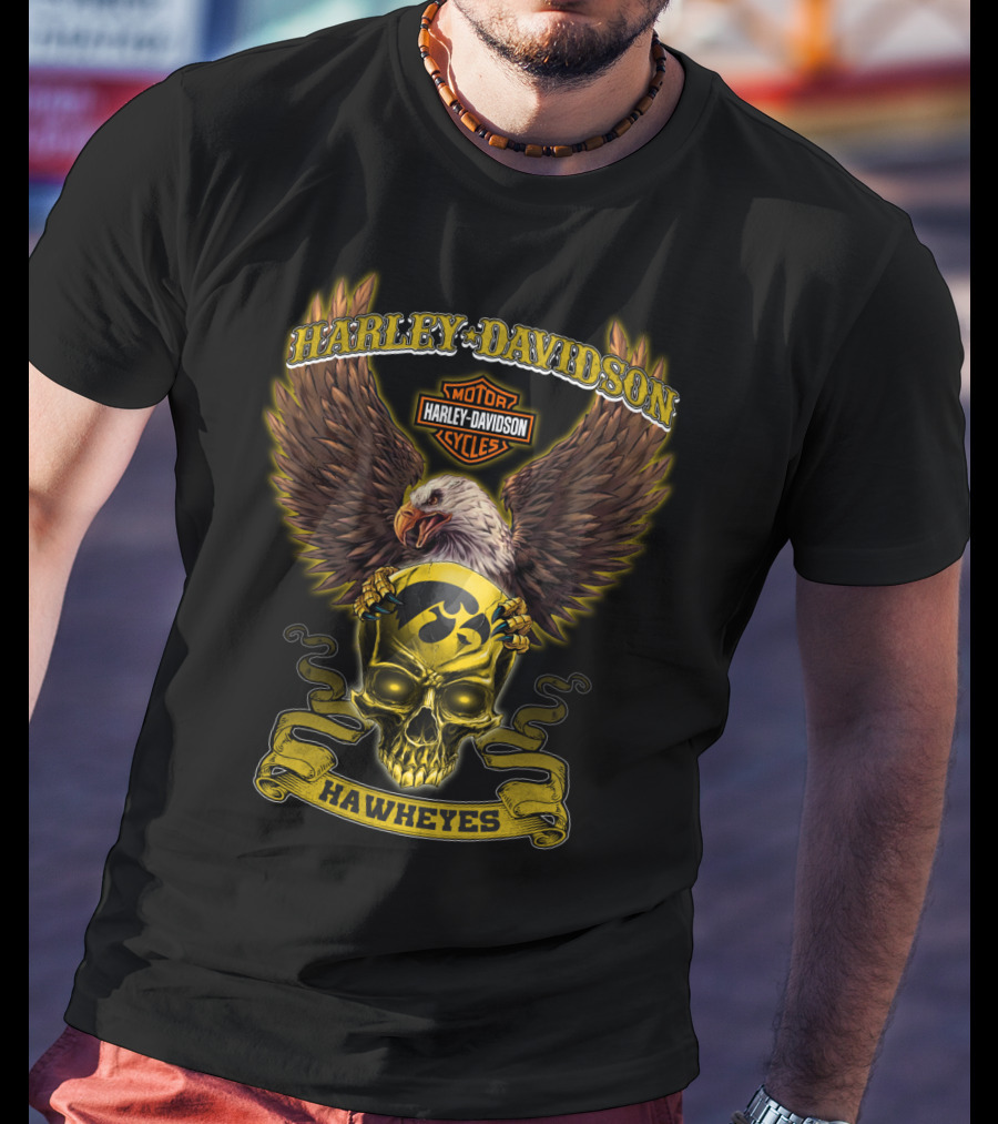 Harley Davidson Motor Cycles Hawkeyes Eagle Skull T-Shirt