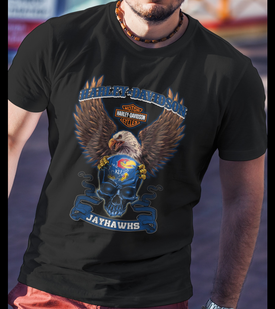 Harley Davidson Kansas Jayhawks Skull Eagle T-Shirt