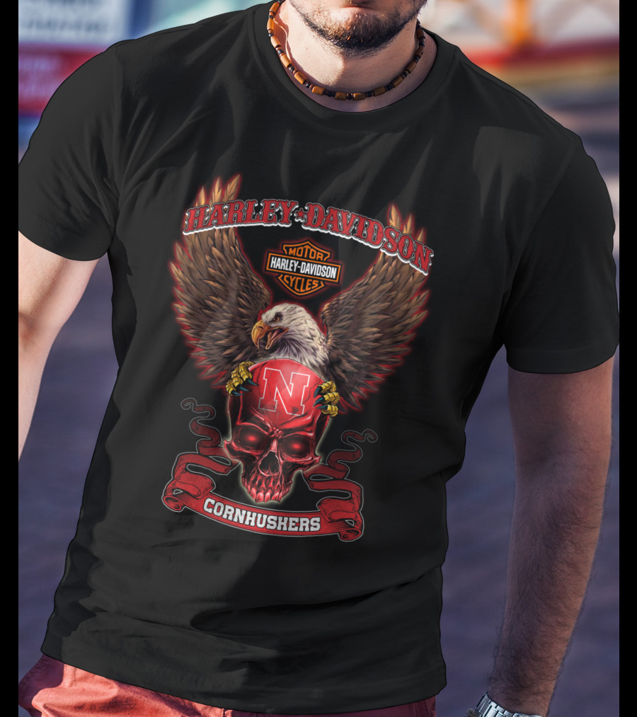 Harley Davidson Cornhuskers Eagle And Skull Nebraska T-Shirt