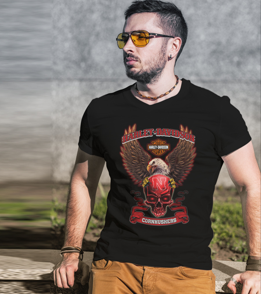 Harley Davidson Cornhuskers Eagle And Skull Nebraska T-Shirt