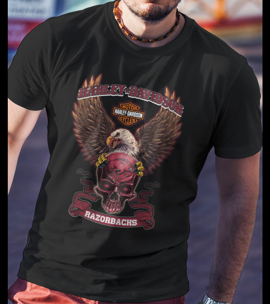 Harley Davidson Eagle Skull Razorbacks T-Shirt