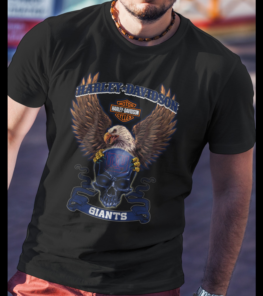 Harley Davidson Motorcycles Giants Ny Eagle Skull T-Shirt