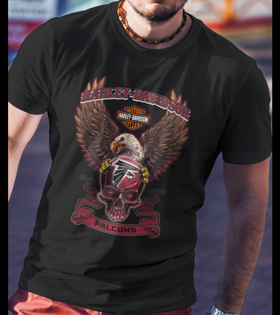 Harley Davidson Falcons Motorcycles Atlanta Falcons Skull Eagle Wings T-Shirt