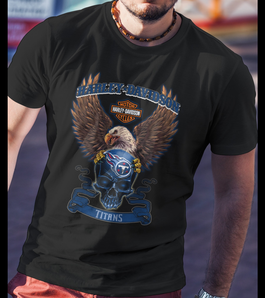 Harley Davidson Motor Cycles Tennessee Titans Eagle Skull T-Shirt