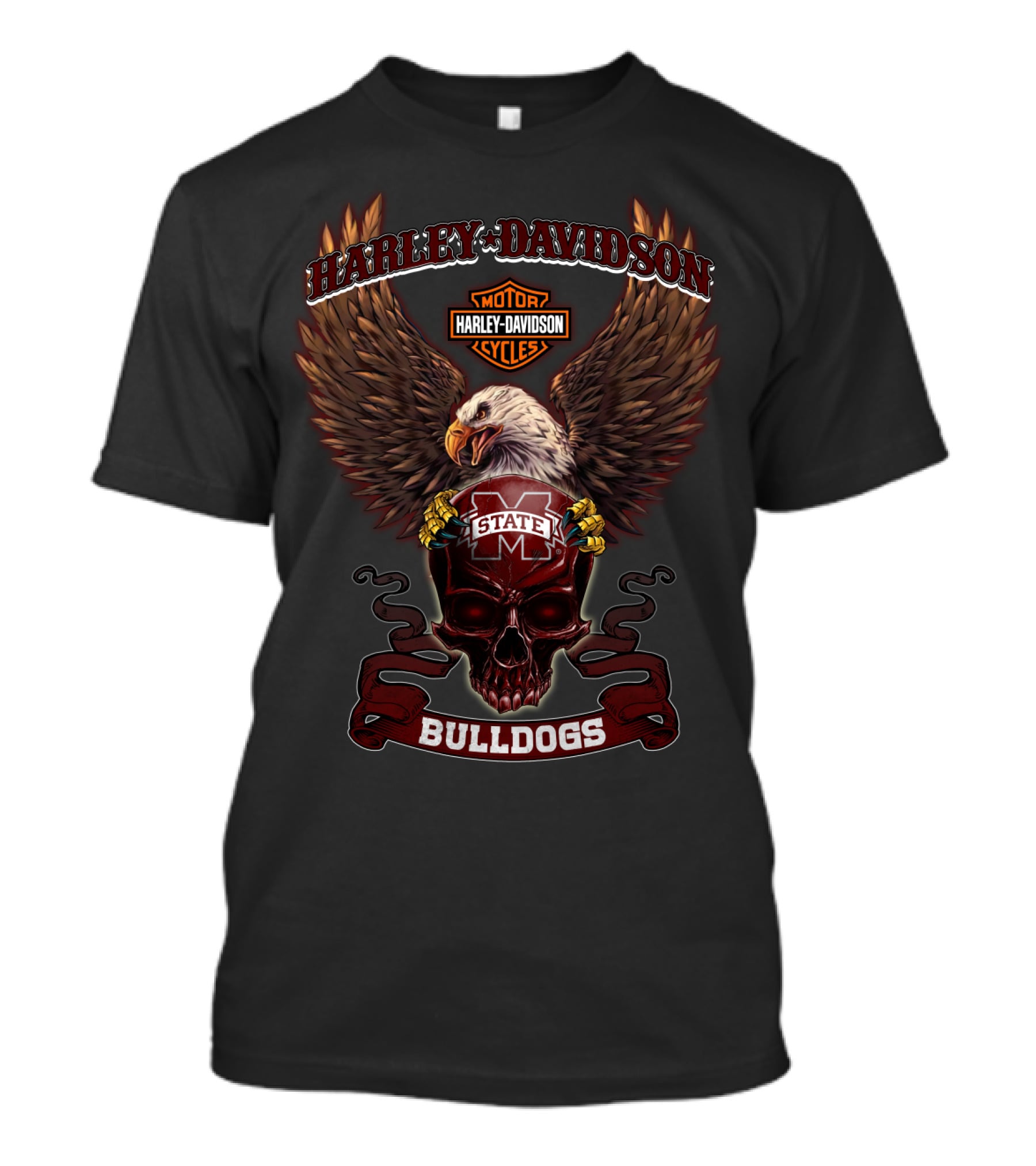 Harley Davidson Mississippi State Bulldogs Eagle And Skull T-Shirt