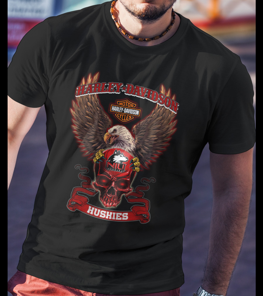 Harley Davidson Northern Illinois Huskies Eagle And Skull T-Shirt