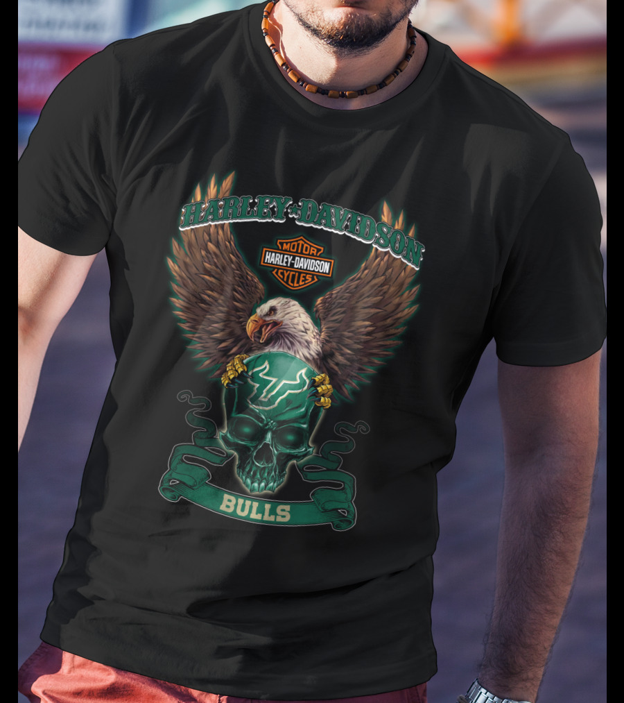 Harley Davidson Motor Cycles South Florida Bulls Eagle And Skull T-Shirt