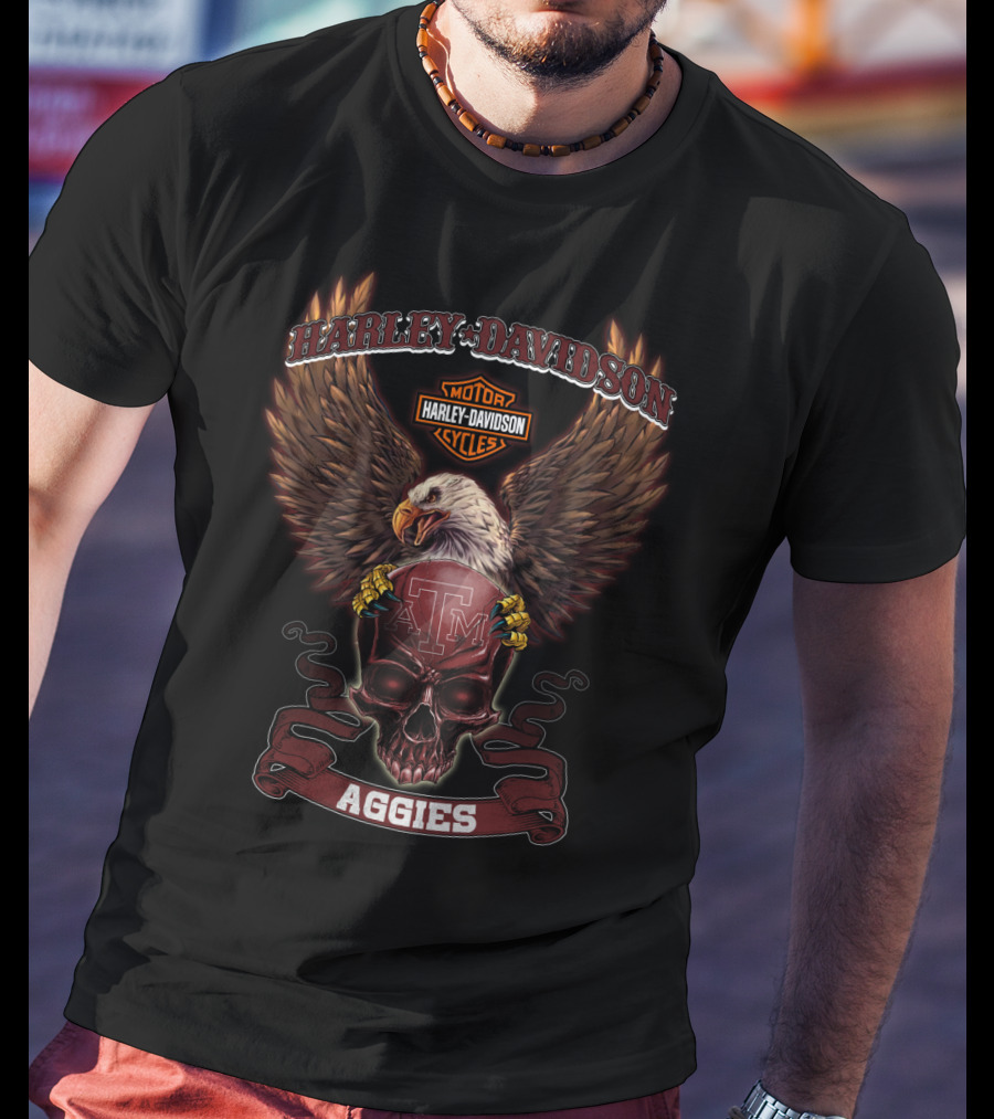 Harley Davidson Texas A&M Aggies Eagle And Skull T-Shirt