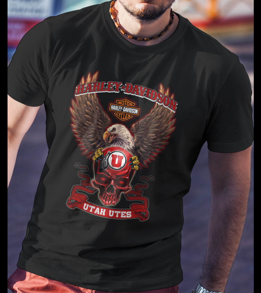 Harley Davidson Utah Utes Bald Eagle Skull T-Shirt