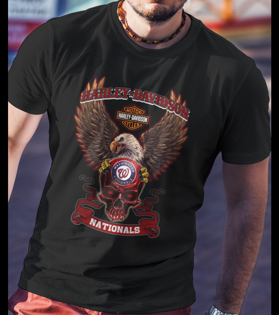 Harley Davidson Washington Nationals Mlb Eagle Motor Cycles Logo Nationals T-Shirt