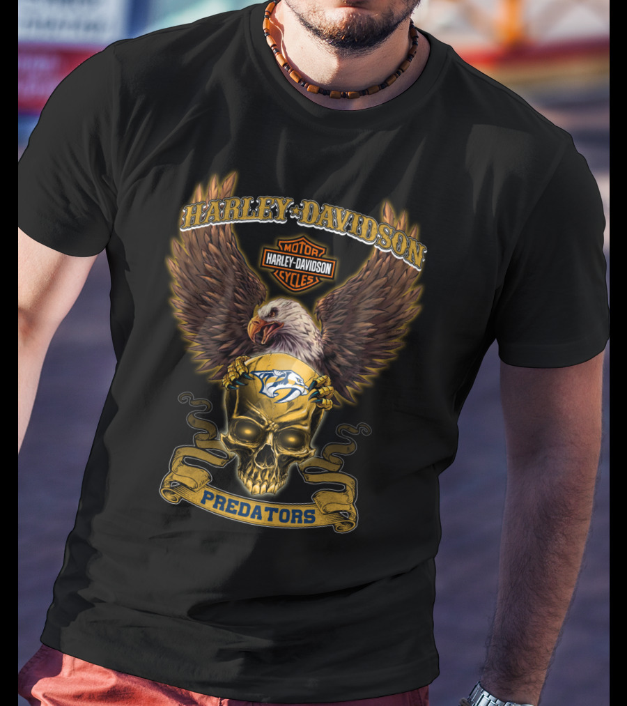 Harley Davidson Predators Nashville Motor Cycles Eagle Skull T-Shirt