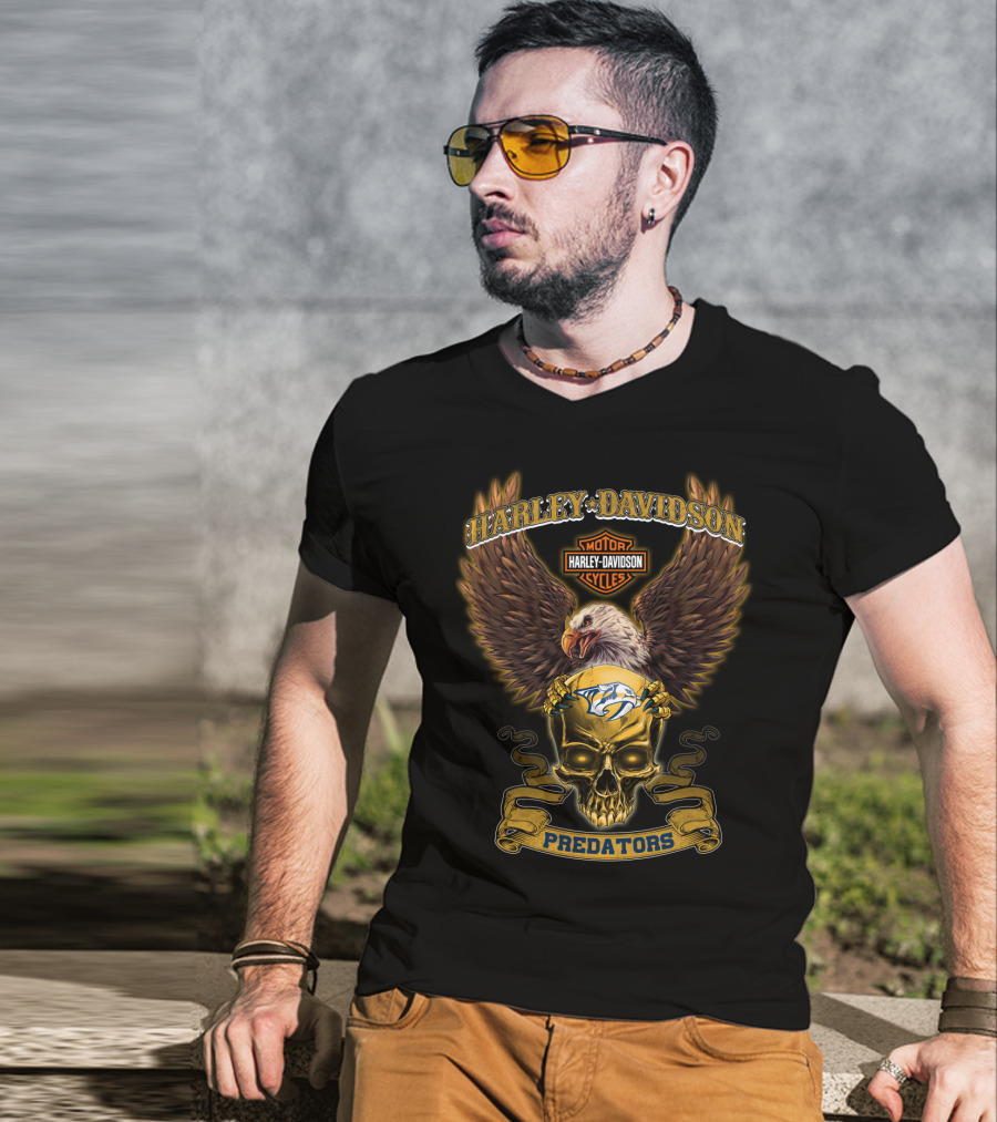 Harley Davidson Predators Nashville Motor Cycles Eagle Skull T-Shirt