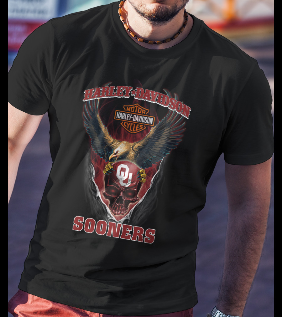 Harley Davidson Motor Cycles Sooners Ou Eagle Skull T-Shirt