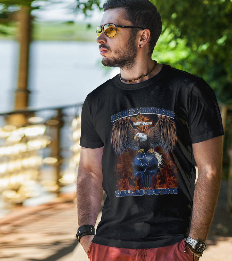 Harley Davidson Motor Cycles Eagle Dallas Cowboys T-Shirt