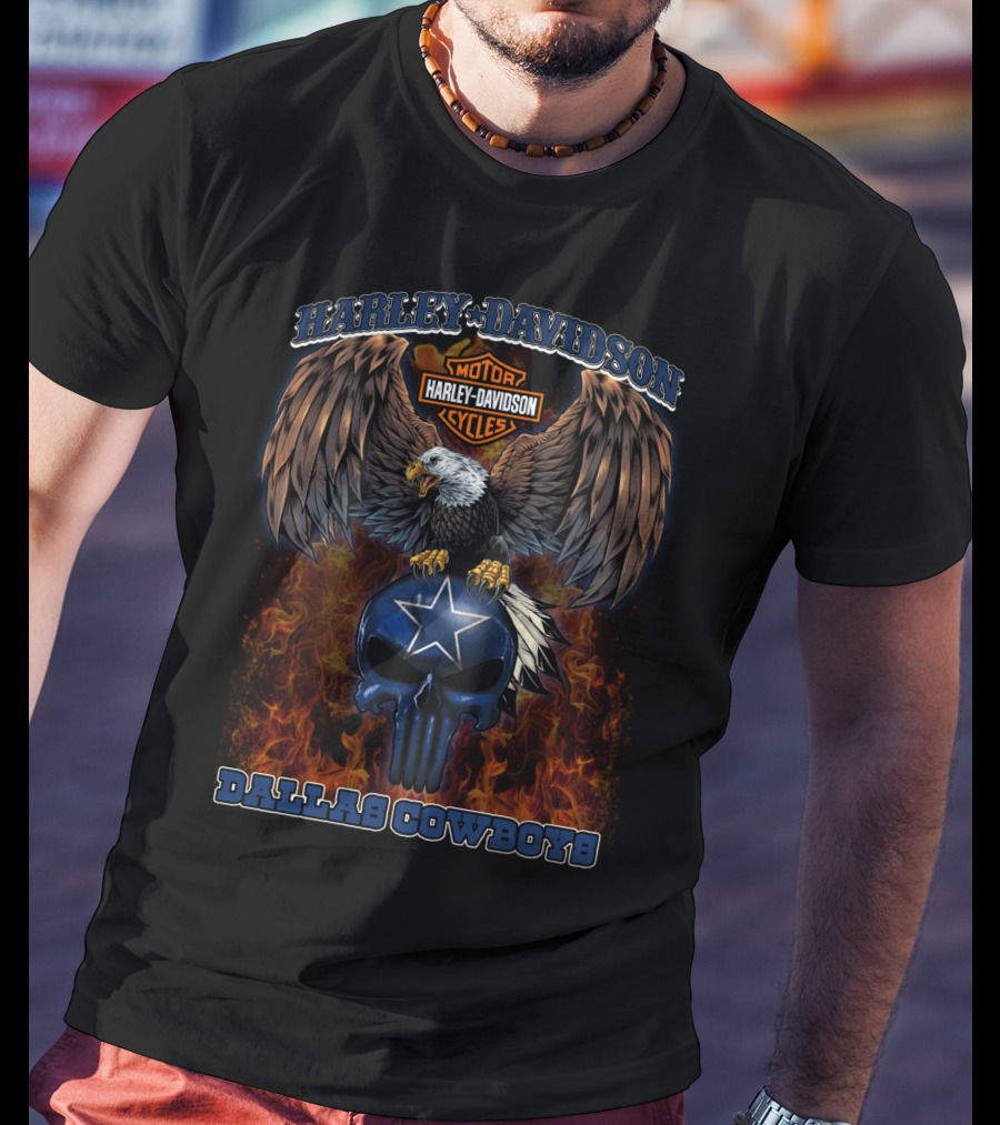 Harley Davidson Motor Cycles Eagle Dallas Cowboys T-Shirt