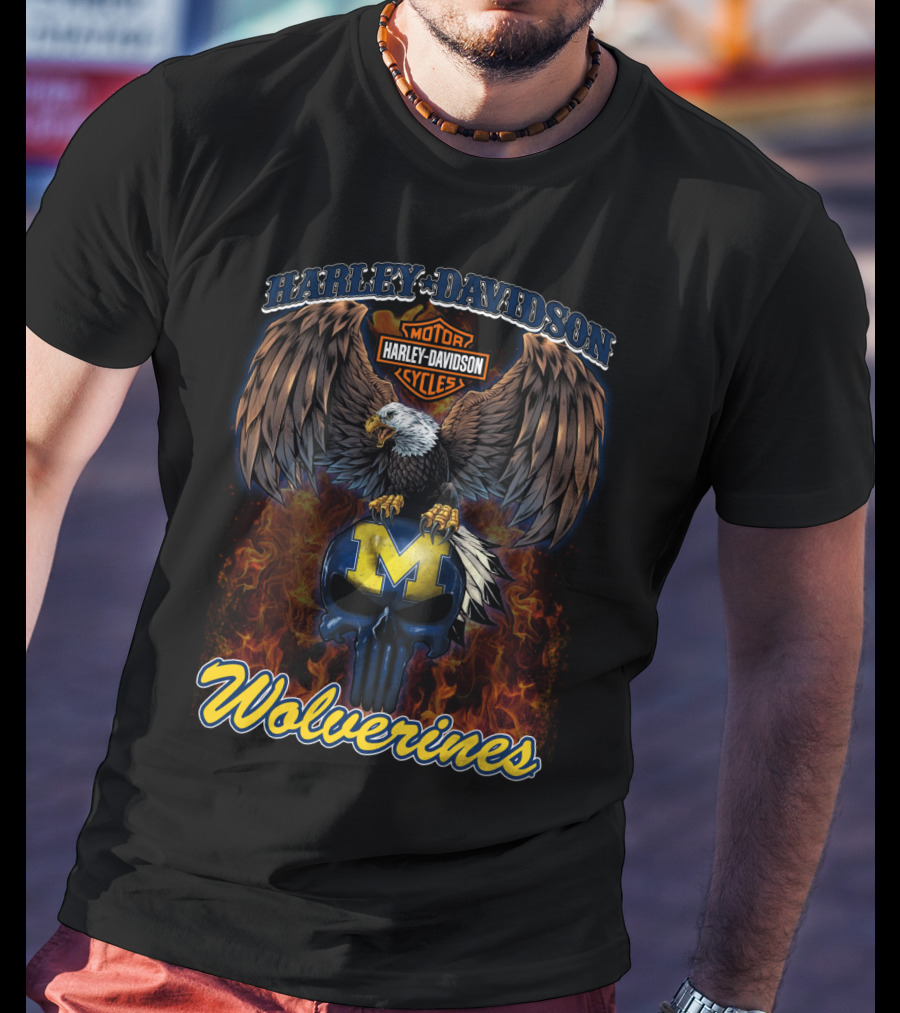 Harley Davidson Motor Cycles Eagle Michigan Wolverines T-Shirt