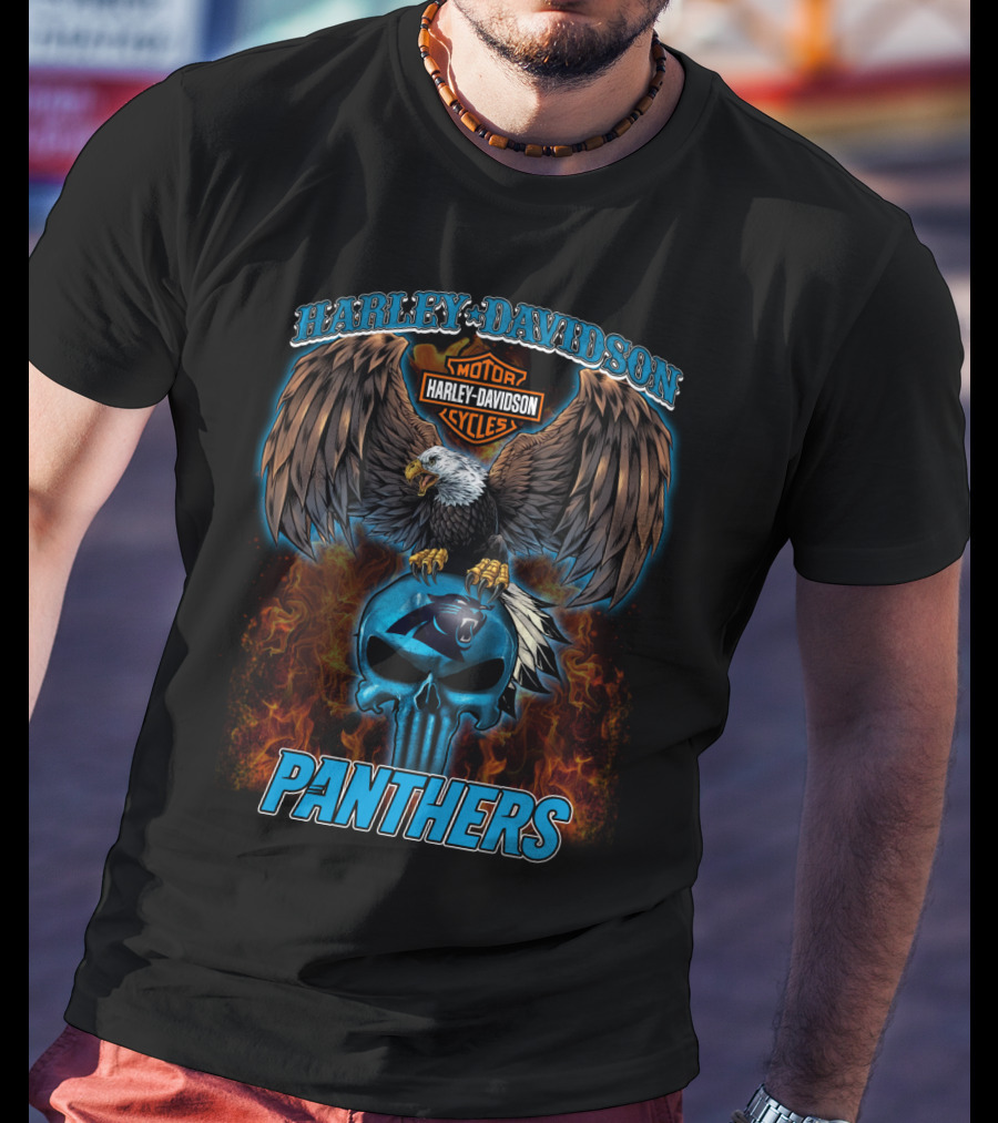 Harley Davidson Motor Cycles Panthers Eagle Skull Flames T-Shirt