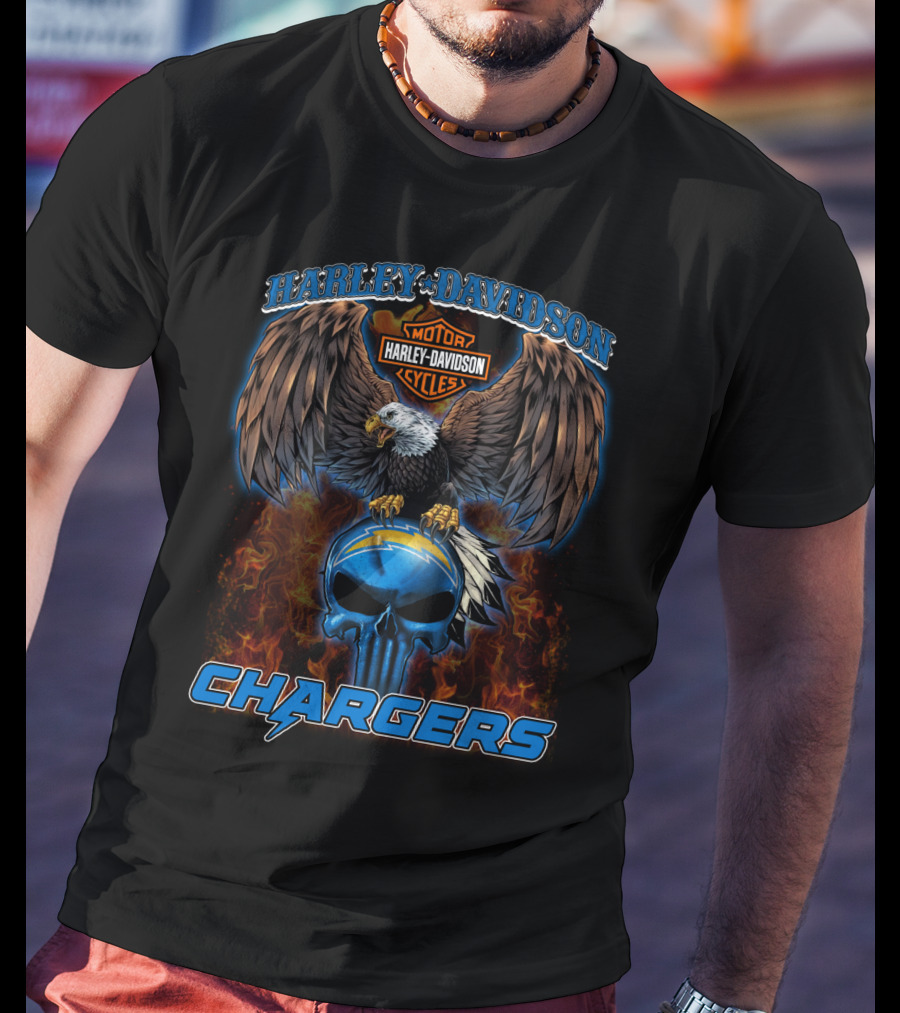 Harley Davidson Motor Cycles Chargers Eagle And Skull T-Shirt