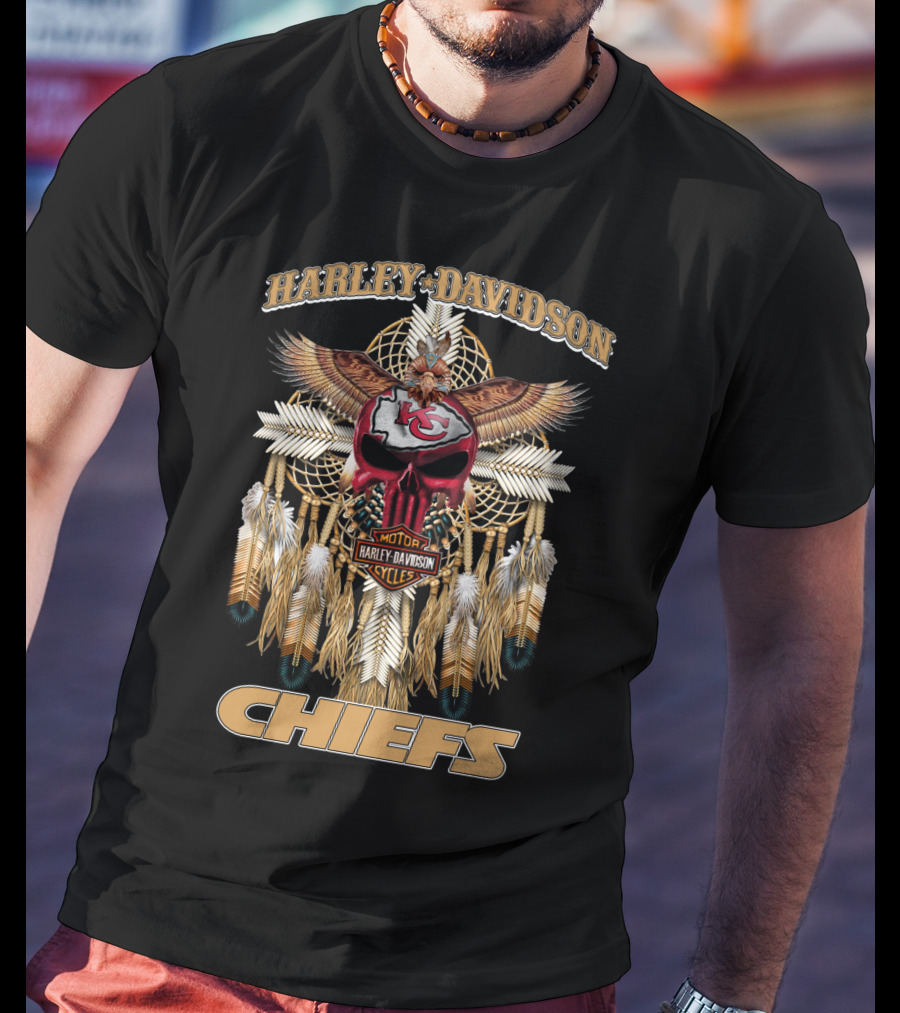 Harley Davidson Chiefs Motorcycles Kc Native Feathers And Eagle T-Shirt