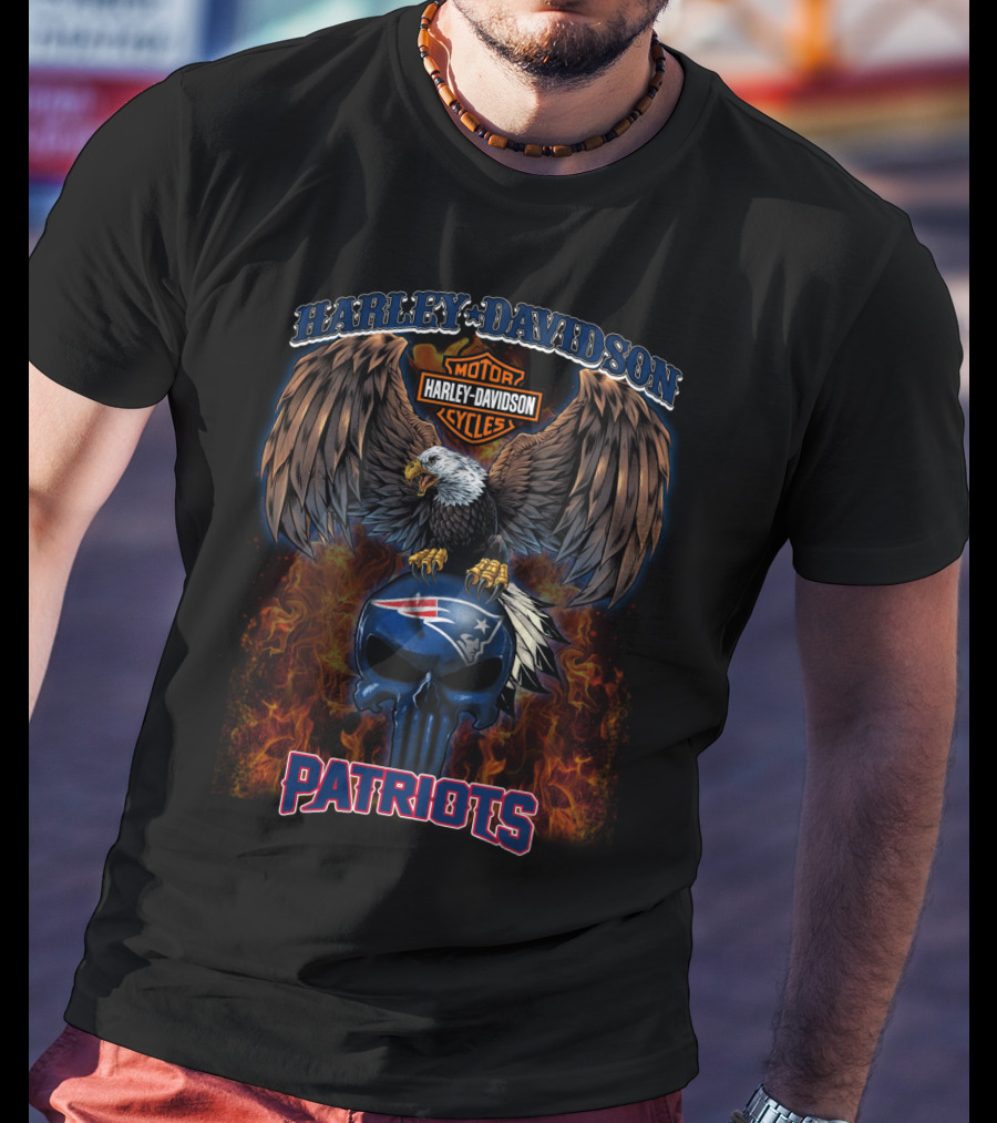 Harley Davidson Motor Cycles Patriots New England Patriots Hd T5M1 Eagle Flame T-Shirt