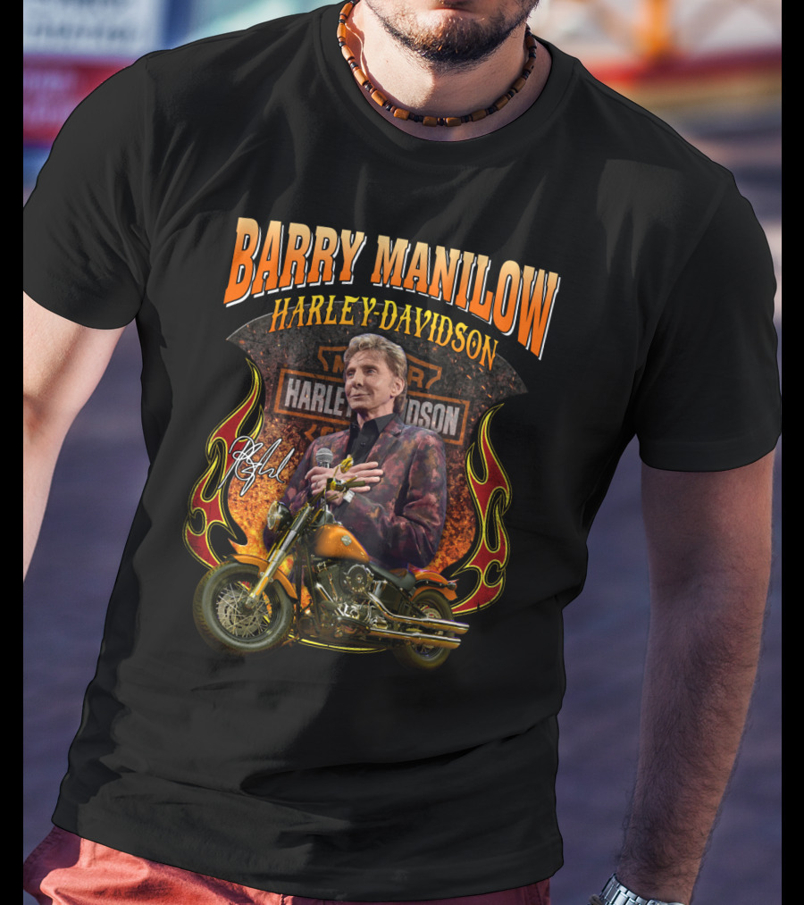 Barry Manilow Harley Davidson Motorcycle Flame T-Shirt