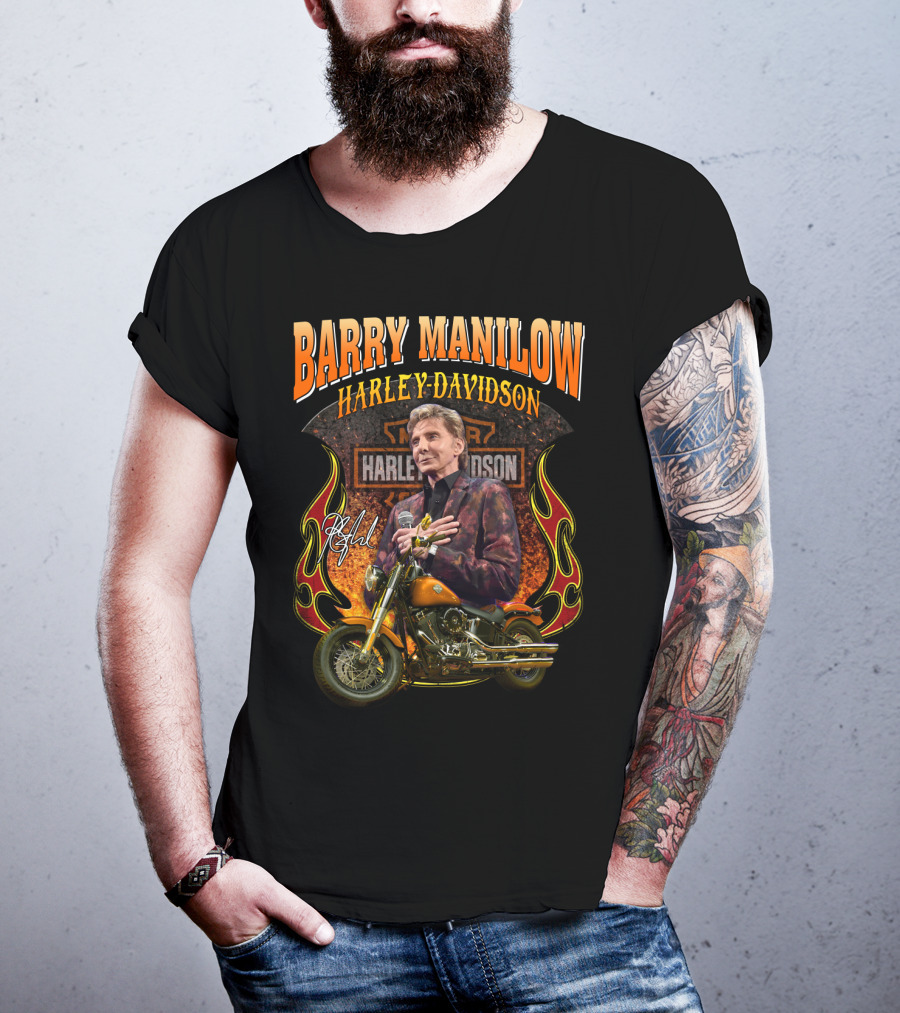 Barry Manilow Harley Davidson Motorcycle Flame T-Shirt