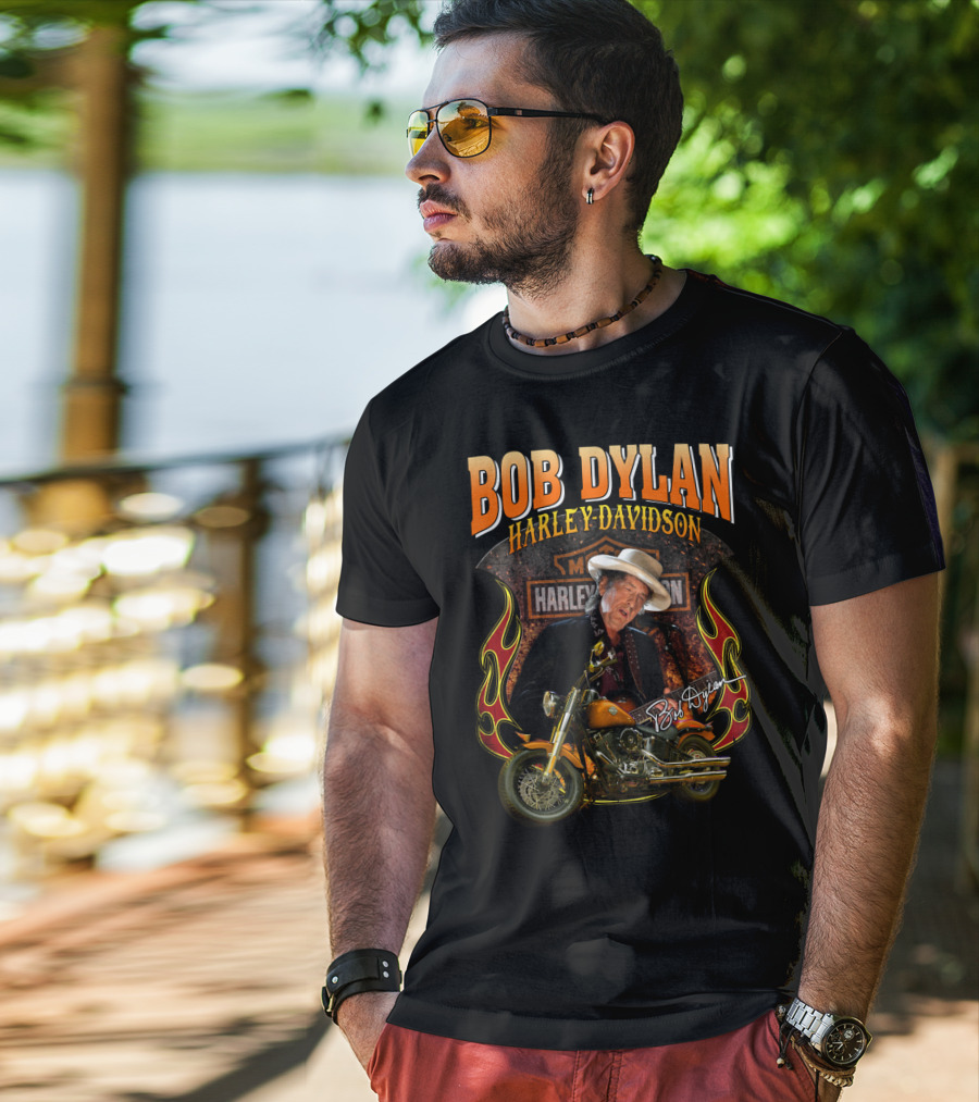 Bob Dylan Harley Davidson Motorcycle Flames T-Shirt