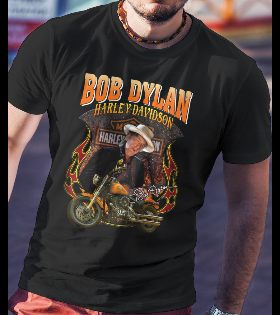 Bob Dylan Harley Davidson Motorcycle Flames T-Shirt