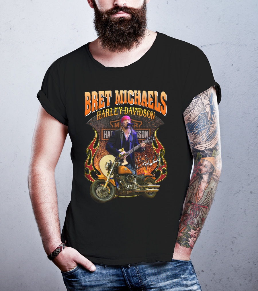 Bret Michaels Harley Davidson Motorcycle Concert Performance Signature T-Shirt