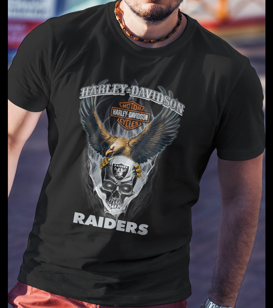 Harley Davidson Motor Cycles Raiders Skull Eagle T-Shirt