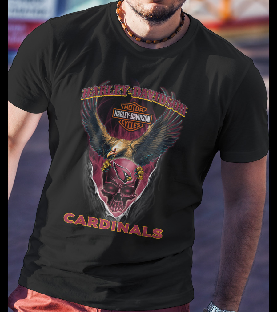 Harley Davidson Motor Cycles Cardinals Eagle And Skull T-Shirt