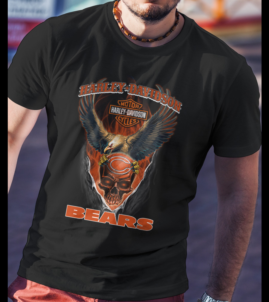 Harley Davidson Chicago Bears Skull Eagle Motor Cycles T-Shirt