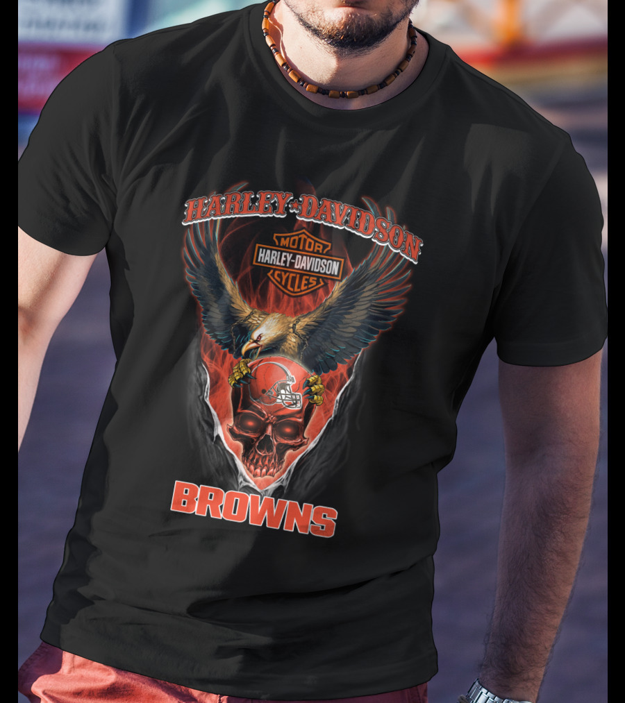 Harley Davidson Motor Cycles Eagle Cleveland Browns T-Shirt
