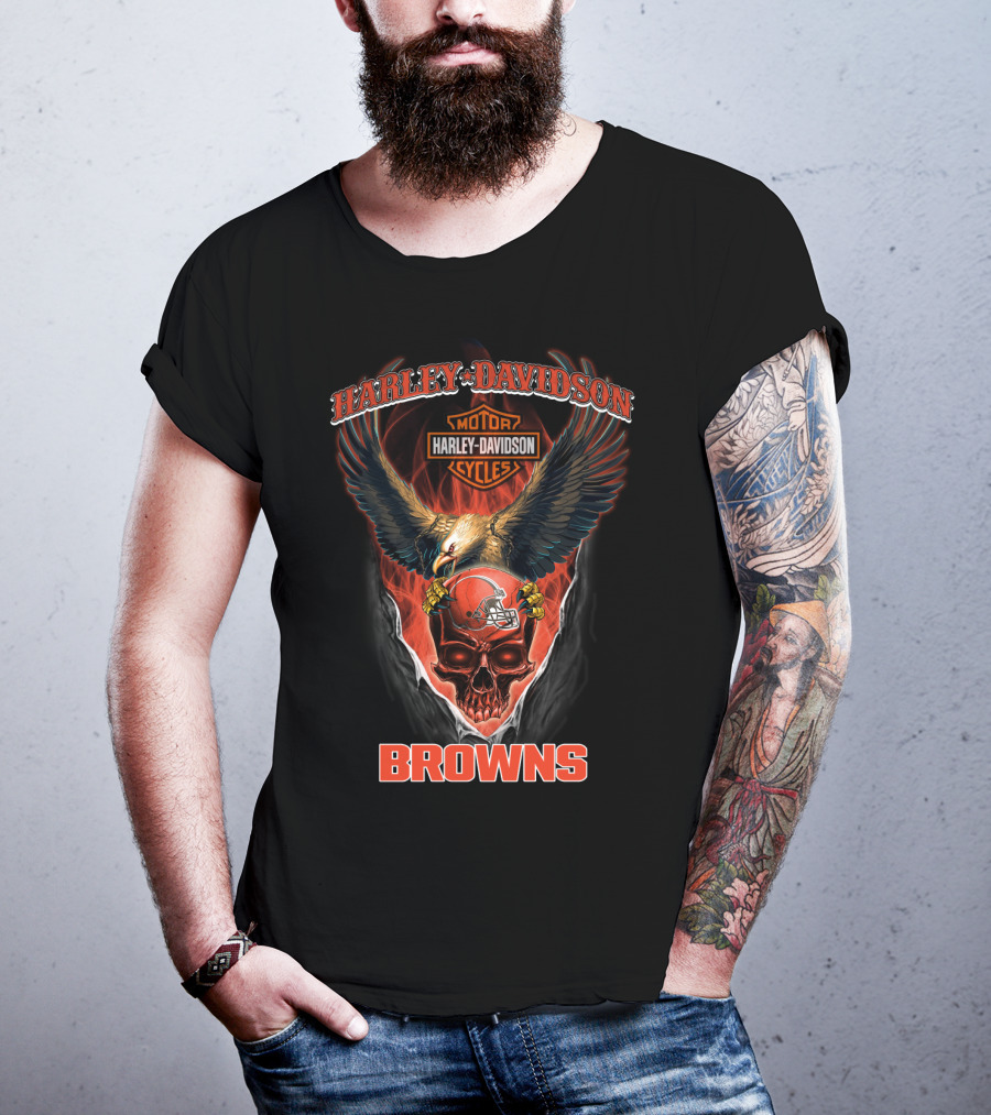 Harley Davidson Motor Cycles Eagle Cleveland Browns T-Shirt