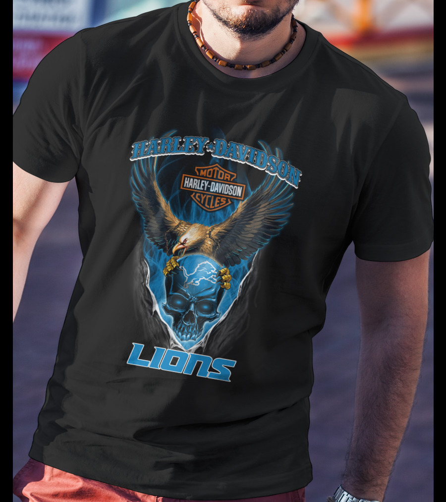 Harley Davidson Motor Cycles Eagle Skull Lions T-Shirt