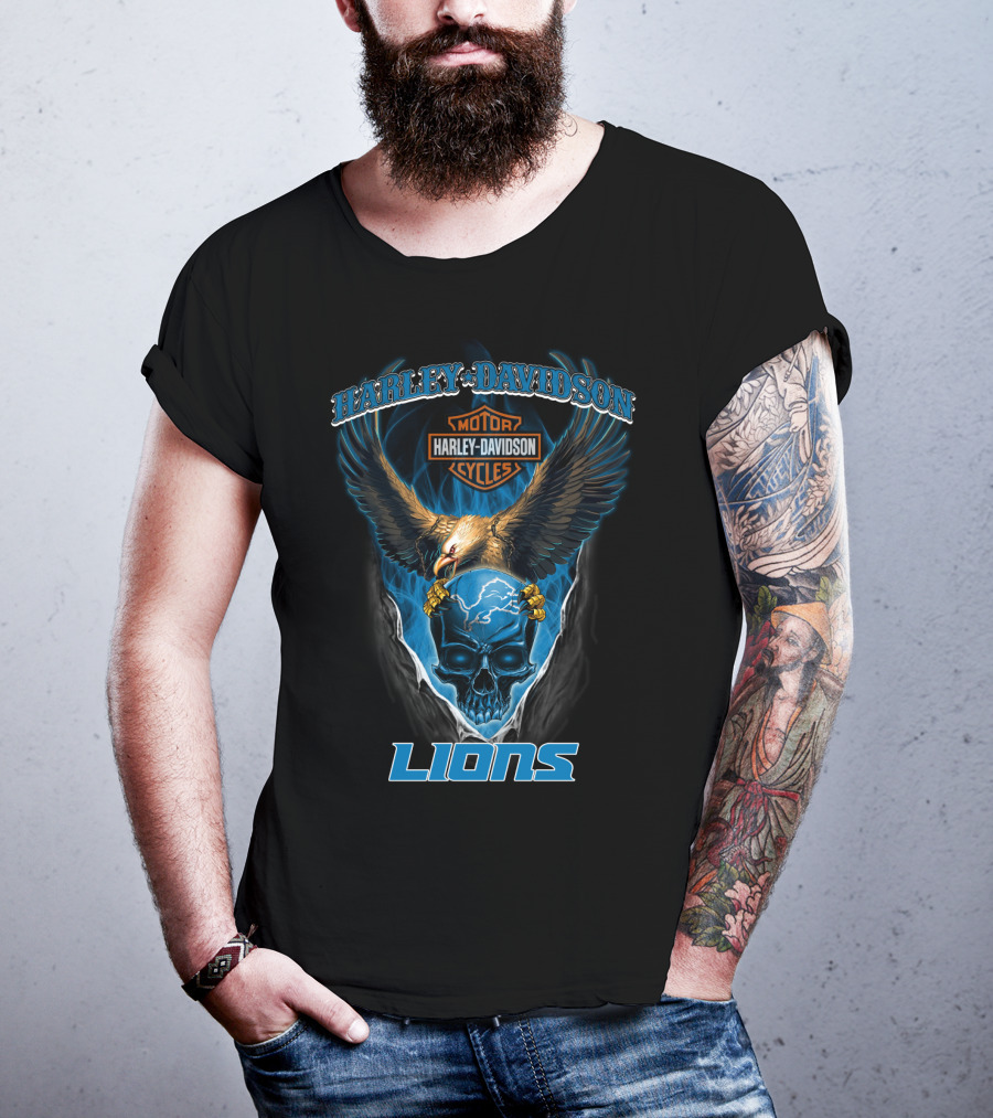 Harley Davidson Motor Cycles Eagle Skull Lions T-Shirt