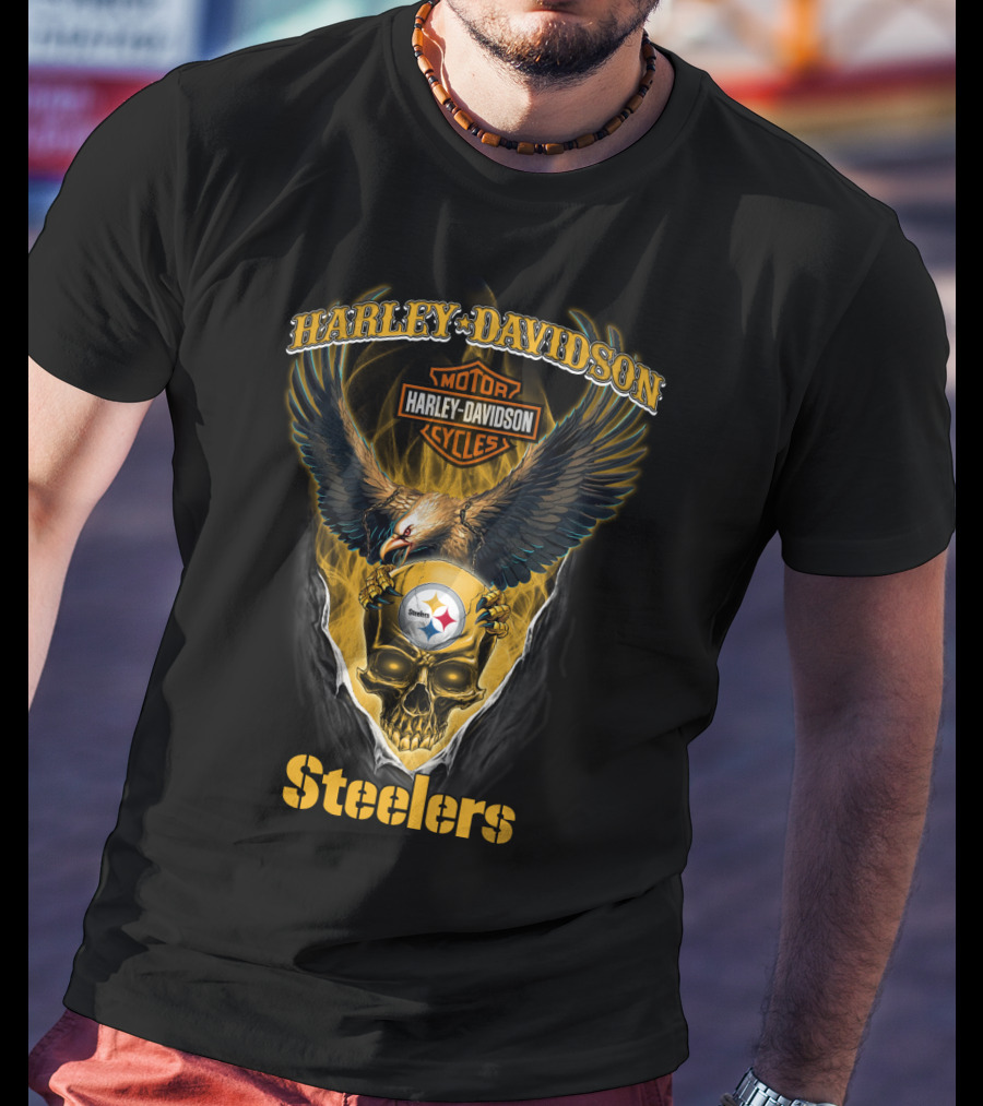 Harley Davidson Pittsburgh Steelers Eagle Skull T-Shirt