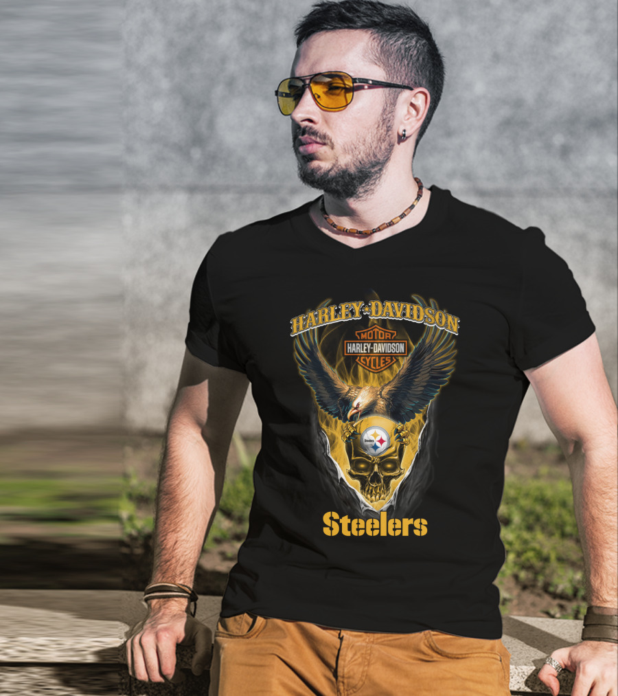 Harley Davidson Pittsburgh Steelers Eagle Skull T-Shirt